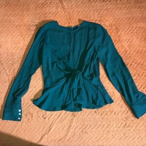 Teal green Forever 21 long sleeve blouse small S. Flowy satin fabric gorgeous!